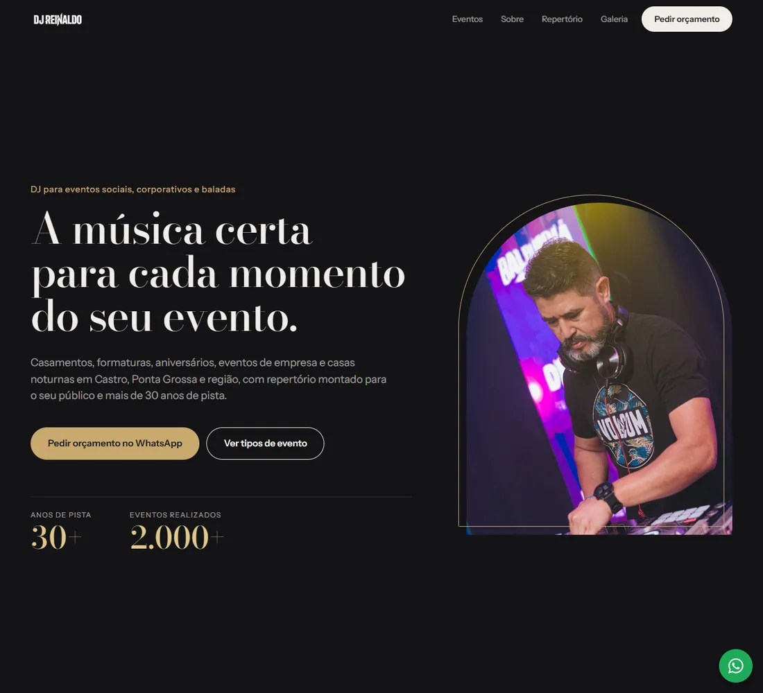 DJ Reinaldo, site · institucional: tela inicial