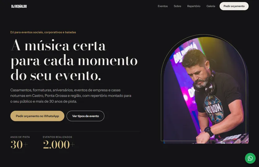 DJ Reinaldo, site · institucional: tela inicial